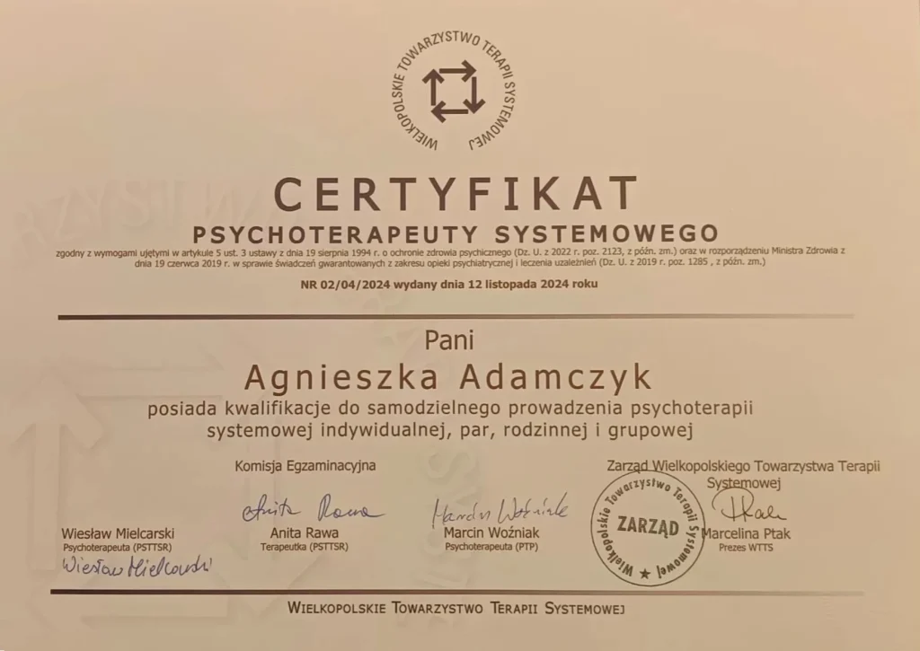 Certyfikat Psychoterapeuty Systemowego